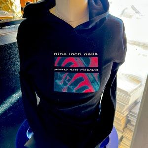 Med Black NIN nine inch nails pretty hate machine hoodie. 100% cotton